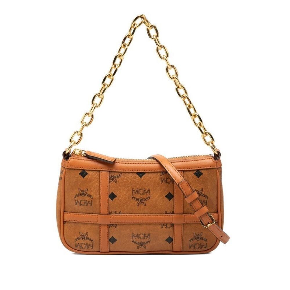 MCM Visetos Logogram Chain Handbag Cognac Brown